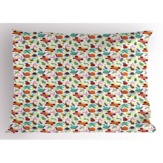 Ambesonne Animals Pillow Sham, Colorful Summer Insects, 26" X 20", Multicolor