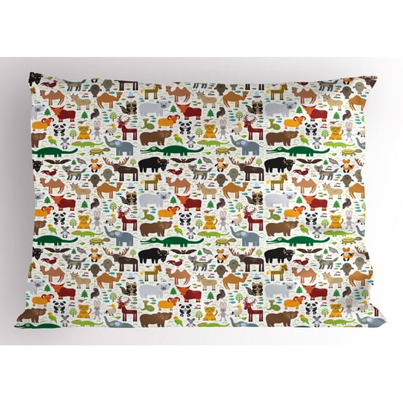 Ambesonne Animals Pillow Sham, Leopard Bison Camel, 26" X 20", Multicolor