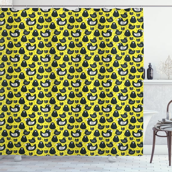 Ambesonne Animals Shower Curtain, Dotted Bird Silhouettes, 69"Wx70"L, Mustard and Dark Reseda Green