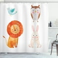 thumbnail image 1 of Ambesonne Animals Shower Curtain, Lion Bird Owl and Bunny, 69"Wx84"L, Seafoam Orange and Brown, 1 of 4