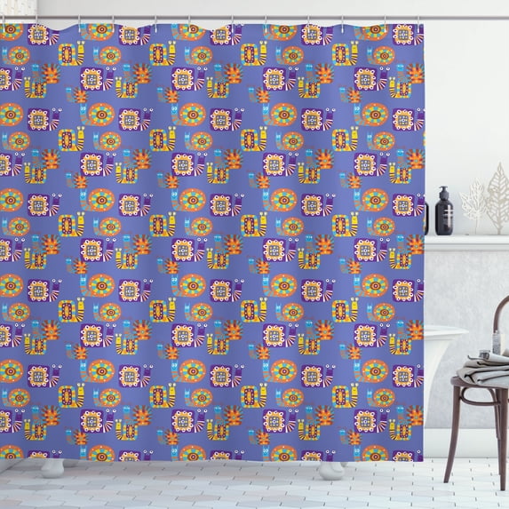 Ambesonne Animals Shower Curtain, Multicolored Smiling Snails, 69"Wx75"L, Dark Ceil Blue Marigold