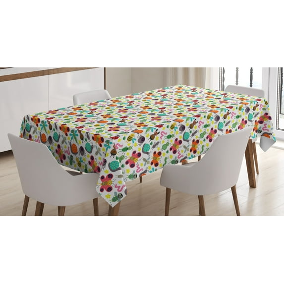 Ambesonne Animals Tablecloth Rectangular Table Cover, Colorful Summer Insects, 52"x70", Multicolor