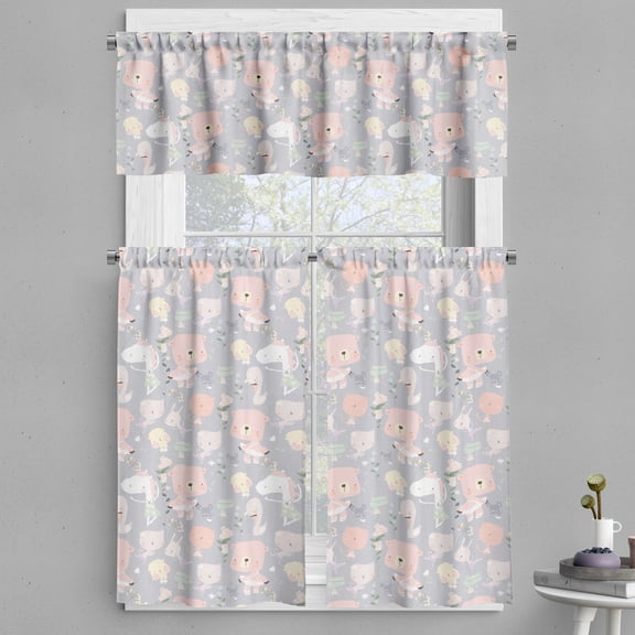 Ambesonne Animals Valance & Curtain, Bear Horse Frog Ballerinas, 55"x45", Pale Peach and Purpleblue