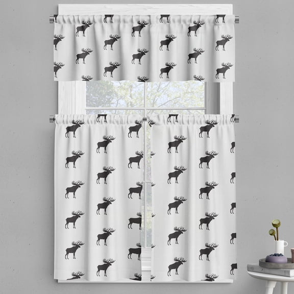 Ambesonne Animals Valance & Curtain, Elks Deers Along Antlers, 55"x24", Dark Blue Grey Coconut