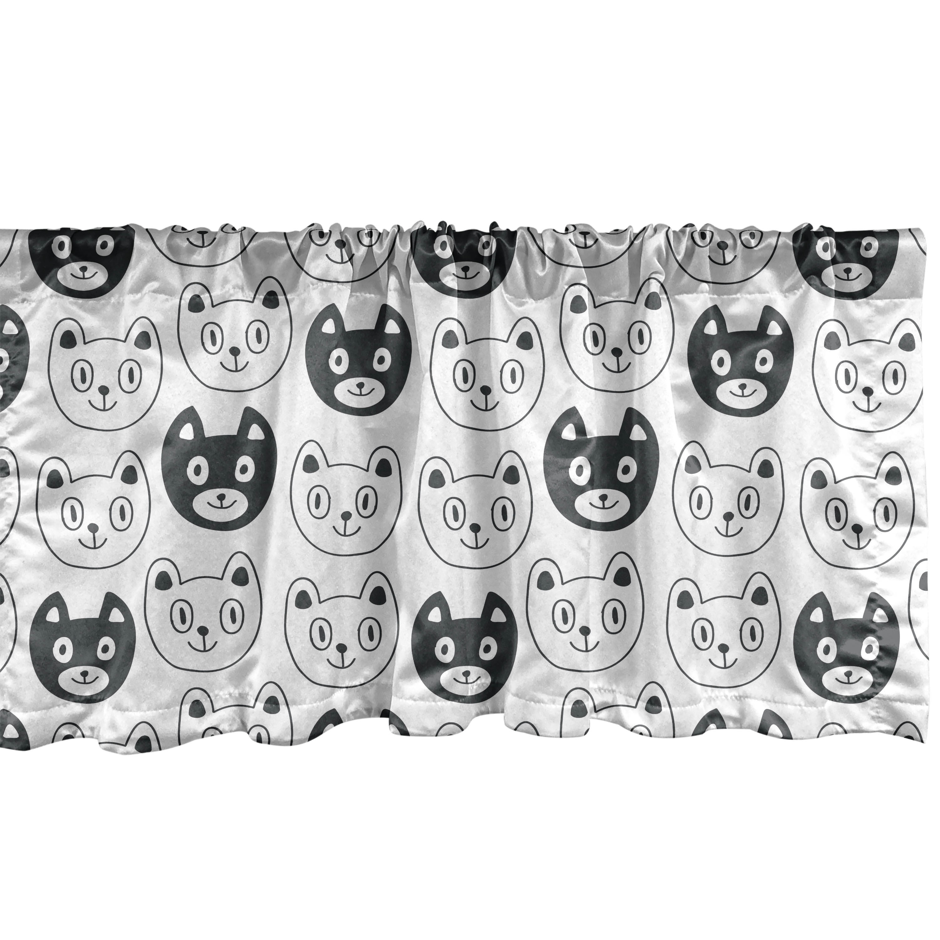 Ambesonne Cat Lover Black and White Satin Valance Set