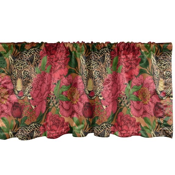 Ambesonne Animals Valance Pack of 2, Tropical Leopard Floral Art, 54"X12", Pale Mustard and Pale Pink