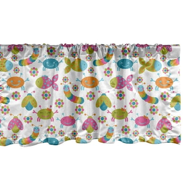 Ambesonne Animals Window Valance, Crab Fish and Ladybug Composition of Animals with Hearts and Dots Comic Design, Curtain Valance for Kitchen Bedroom Decor with Rod Pocket, 54" X 18", Multicolor