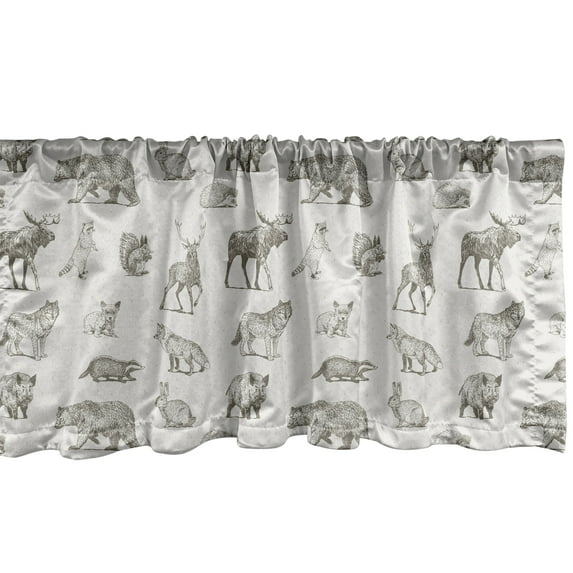Ambesonne Animals Window Valance, Forest Inhabitants Art, 54" X 12", Pale Grey and Taupe