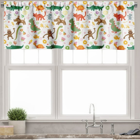 Ambesonne Animals Window Valance, Jolly Cartoon Animals, 54" X 12", Multicolor