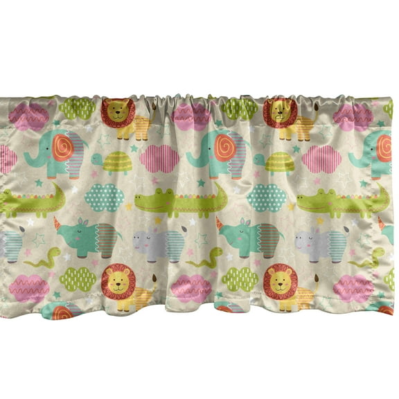 Ambesonne Animals Window Valance, Zoo Lion Hippo, 54" X 12", Multicolor