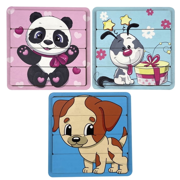 Ambesonne Animals Wooden Puzzle Set of 3 Chunky Pieces, Learning Experience Writing, Blue Blush Multicolor