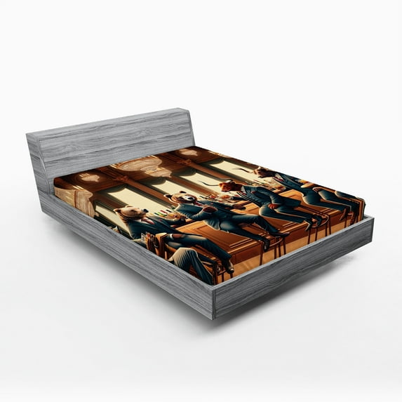 Ambesonne Animals in Suits Fitted Sheet, Wild Gentlemen, Full Size, Redwood Petrol Blue