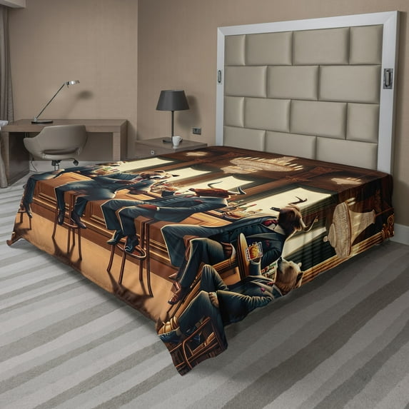 Ambesonne Animals in Suits Flat Sheet, Wild Gentlemen, California King, Redwood Petrol Blue