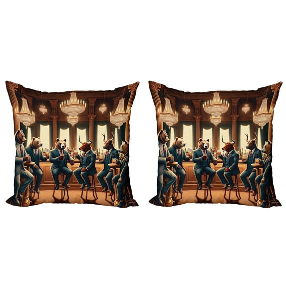 Ambesonne Animals in Suits Throw Pillow Cover 2 Pack, Wild Gentlemen, 16", Redwood Petrol Blue