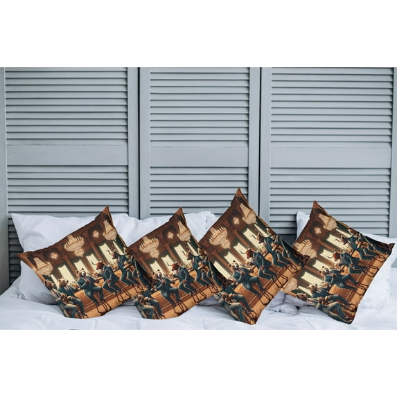 Ambesonne Animals in Suits Throw Pillow Cover Pack of 4, Wild Gentlemen, 4 Pcs-16" x 16", Redwood Petrol Blue