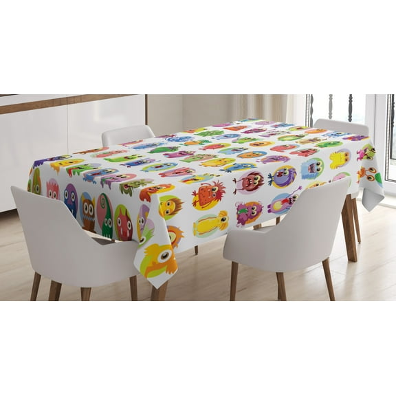 Ambesonne Animation Tablecloth Rectangular Table Cover, Mosters Cartoon, 60"x90", Multicolor