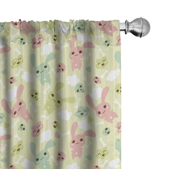 Ambesonne Anime Curtains, Bunnies Clouds and Bones, Pair of 28"x84", Pale Green Pale Pink