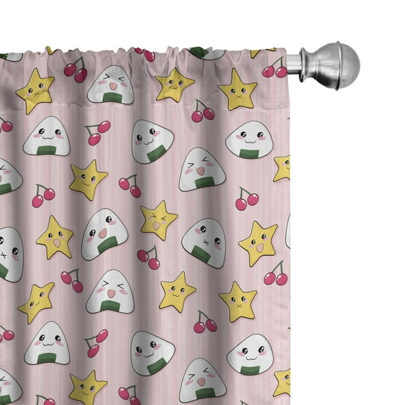 Ambesonne Anime Curtains, Japan Funny Food Pattern, Pair of 28"x63", Multicolor