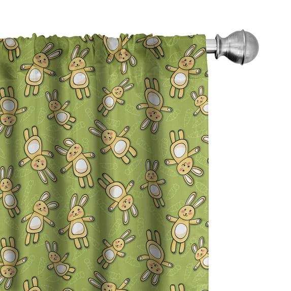 Ambesonne Anime Curtains, Rabbits Carrots on Green, Pair of 28"x84", Apple Green and Yellow