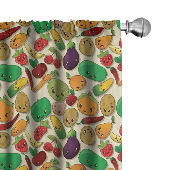 Ambesonne Anime Curtains, Vegetable Fruit Kawaii, Pair of 28"x95", Multicolor