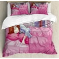 thumbnail image 1 of Ambesonne Anime Duvet Cover Set, Japanese Animal Manga, 2-Calking, Pink, 1 of 6