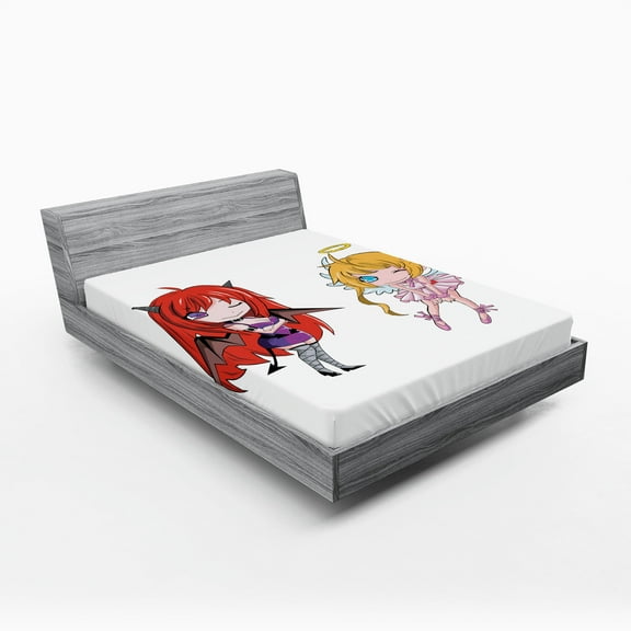 Ambesonne Anime Fitted Sheet, Japanese Art, Full Size, White