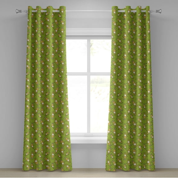 Ambesonne Anime Grommet Curtain, Rabbits Carrots on Green, 50" x 84", Apple Green and Yellow