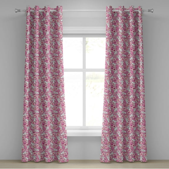 Ambesonne Anime Grommet Curtain, Rabbits Humor, 50" x 72", White Pink