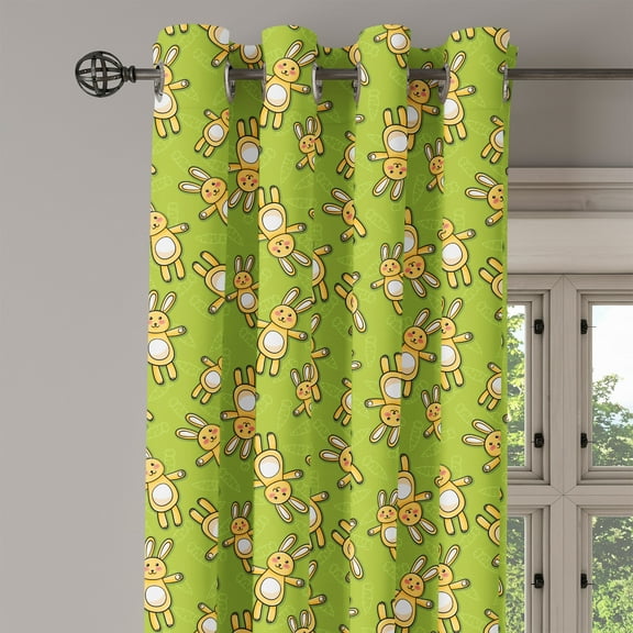 Ambesonne Anime Grommet Curtain Single Panel, Rabbits Carrots on Green, 50"x60", Apple Green and Yellow