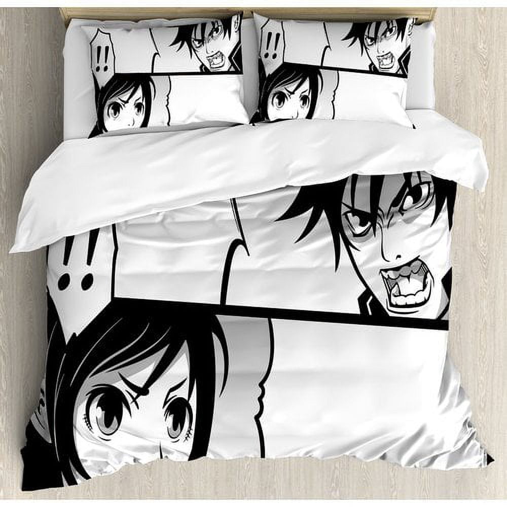 Queen Black and White Anime Duvet Cover Set
