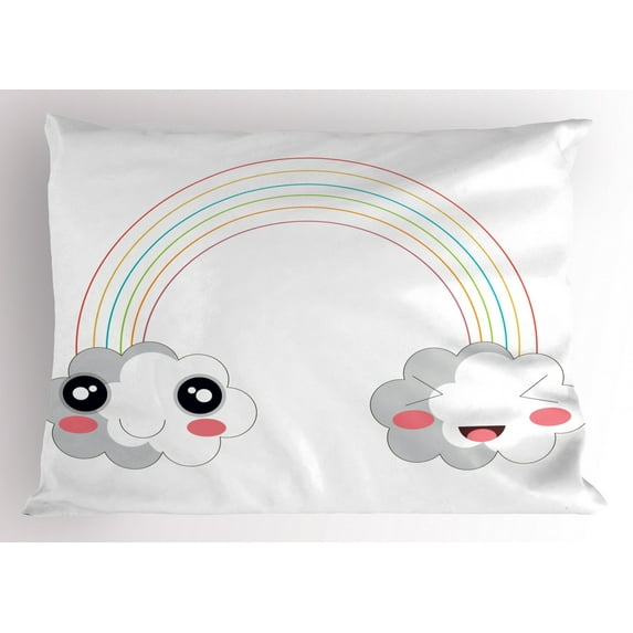 Ambesonne Anime Pillow Sham, Happy Rainbow Clouds, 26" X 20", Multicolor