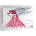thumbnail image 1 of Ambesonne Anime Pillow Sham, Lady Holding a Red Heart Art, 26" X 20", White Pink and Red, 1 of 2