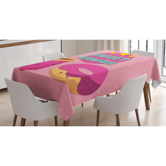 Ambesonne Anime Tablecloth Rectangular Table Cover, Kawaii Donut Coffee, 60"x84", Multicolor