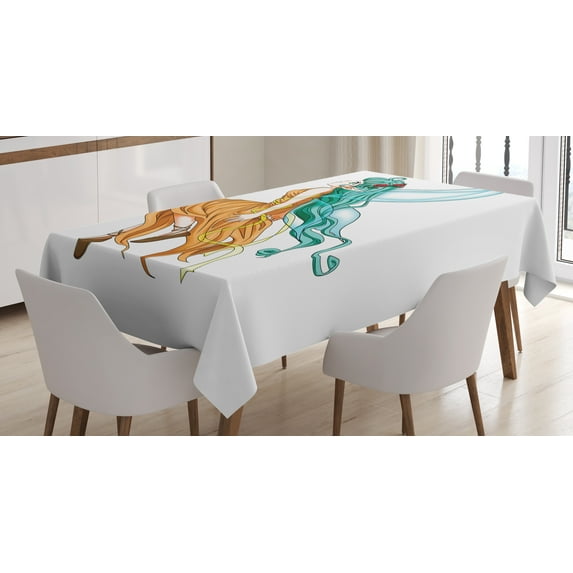 Ambesonne Anime Tablecloth Rectangular Table Cover, Pixie Girl Elf Green Hair, 60"x90", Sea Green Ginger