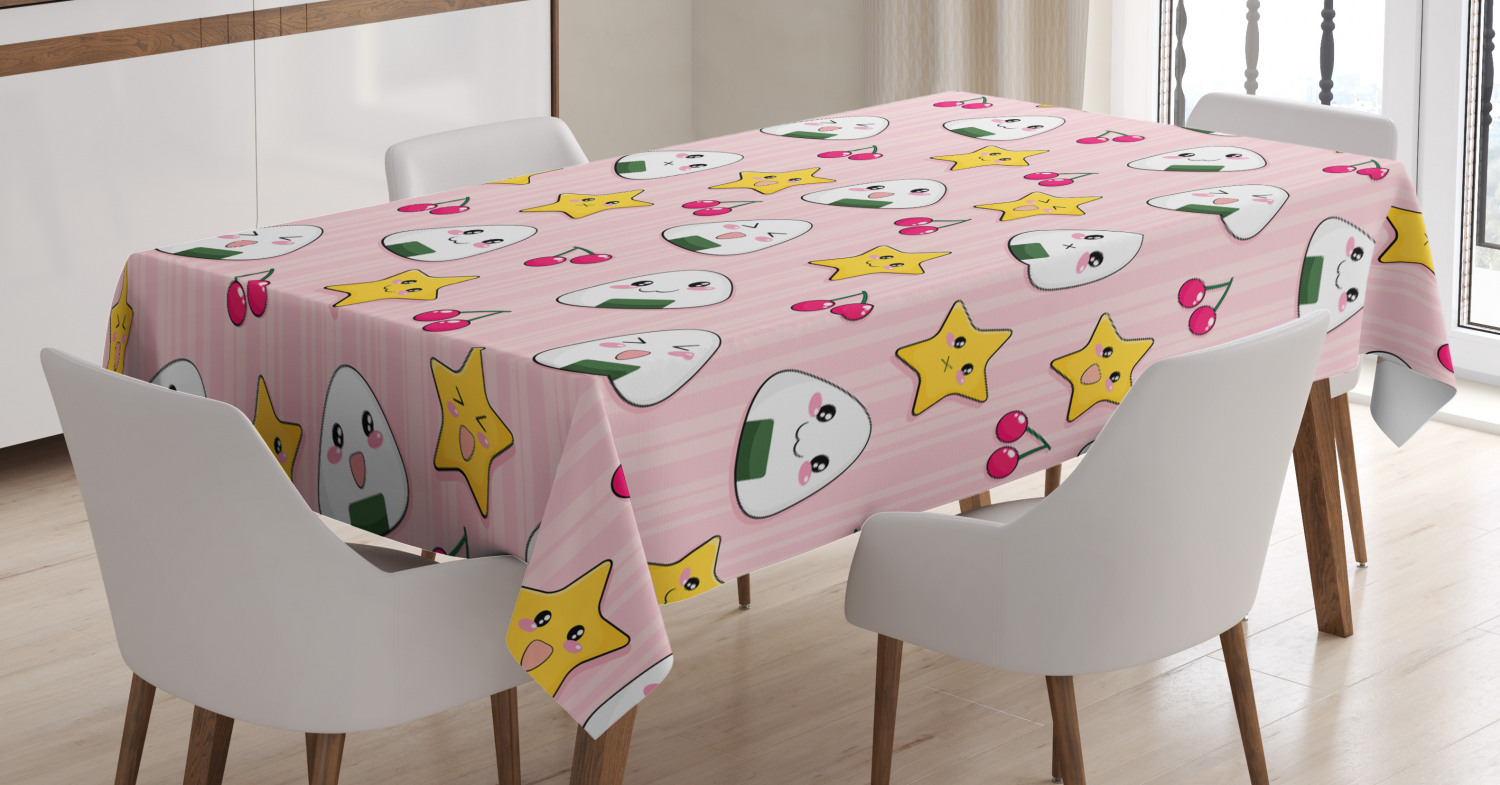 Ambesonne Anime Tablecloth Rectangular Table Cover, Striped Cartoon ...