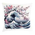 thumbnail image 1 of Ambesonne Anime Throw Pillow Cushion Cover, Classic Wave and Cherry Bloom, 24" X 24", Rose and Dark Blue, 1 of 2