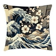 thumbnail image 1 of Ambesonne Anime Throw Pillow Cushion Cover, Squama Scale Sakura and Waves, 18" X 18", Taupe Beige Dark Blue, 1 of 2