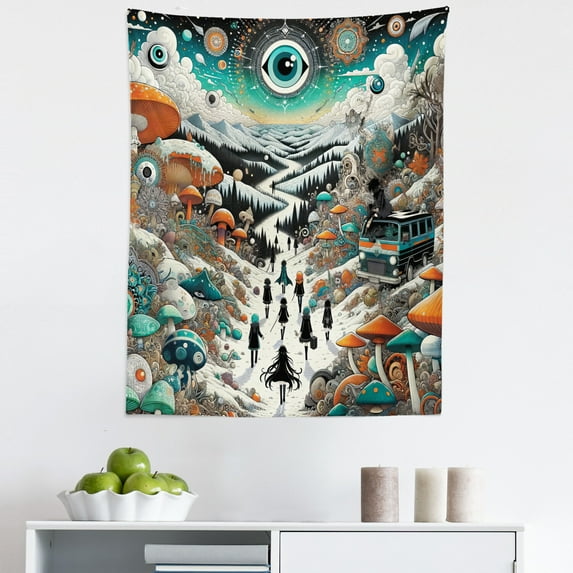 Ambesonne Anime Wall Hanging Tapestry, Abstract Surreal Adventure, 23"x28", Orange Teal and Sepia