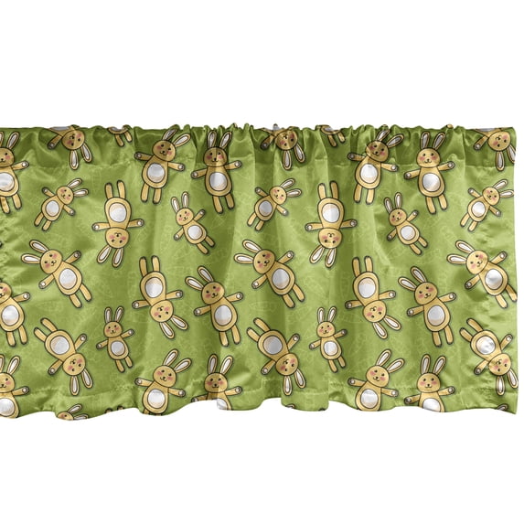 Ambesonne Anime Window Valance, Kids Toy Rabbits Pattern on a Green Background with Doodle Carrots, Curtain Valance for Kitchen Bedroom Decor with Rod Pocket, 54" X 18", Apple Green Yellow
