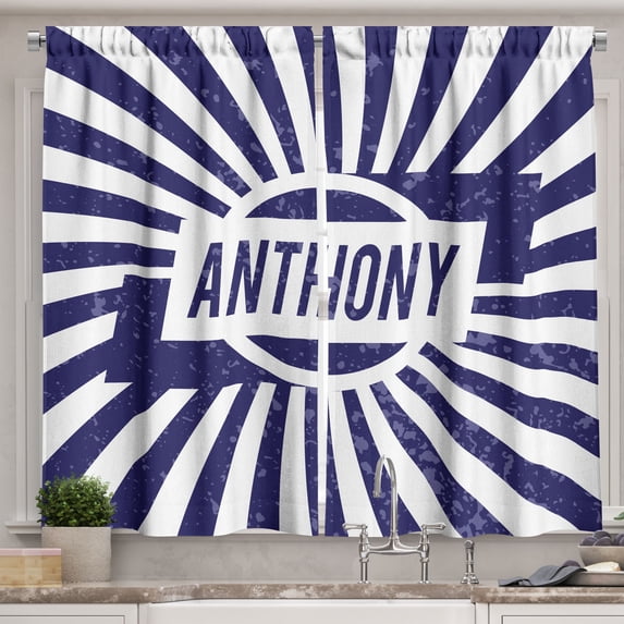 Ambesonne Anthony Kitchen Curtains, Masculine Name in Blue, 55"x45", Navy Blue and White