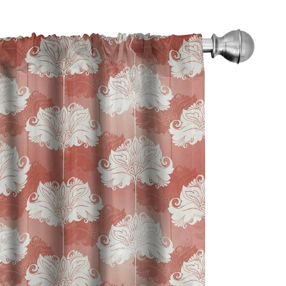 Ambesonne Antique Window Curtains, Abstract Baroque Floral, Each 28" W x 95" L, Salmon Coral and White