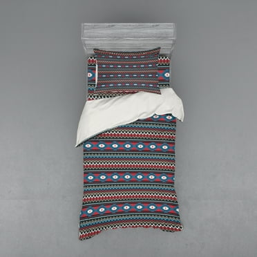 Ambesonne Antique Bedding Set 3 Pcs, Old Motif, Twin, Black Blue Coral