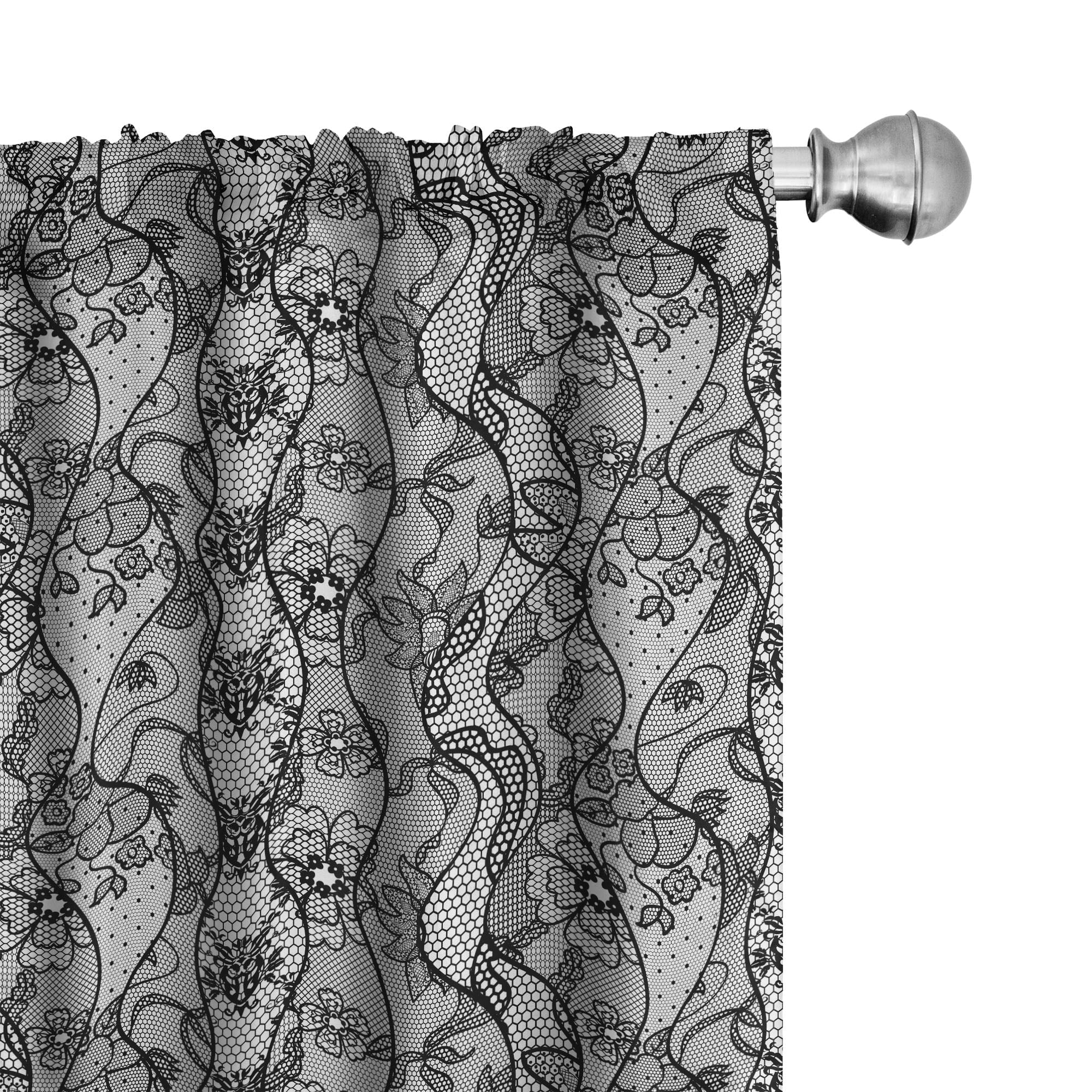 Gray Lace Detail Rod Pocket Light Filtering Curtain Panels