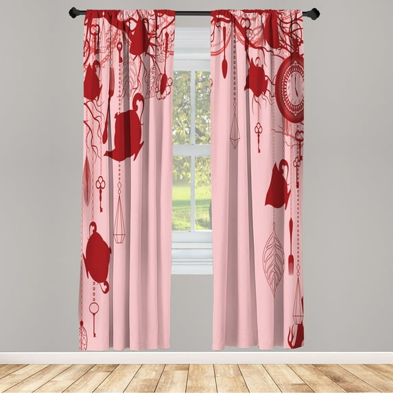Ambesonne Antique Curtains, Vintage Tea Party Print Art, Pair of 28"x63", Blush Red
