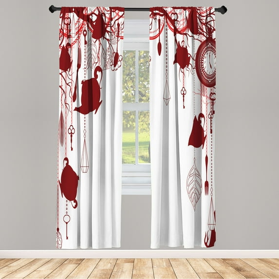 Ambesonne Antique Curtains, Vintage Tea Party Print Art, Pair of 28"x95", Burgundy White