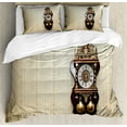 thumbnail image 1 of Ambesonne Antique Duvet Cover Set, Wood Wall Carving Clock, Queen, Brown and Tan, 1 of 6