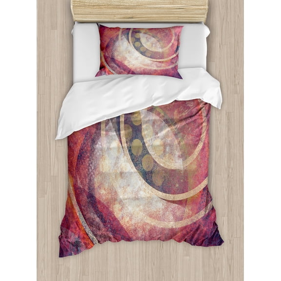 Ambesonne Antique Duvet Cover Sets, Grunge Circles, 2-Twin, Red Yellow