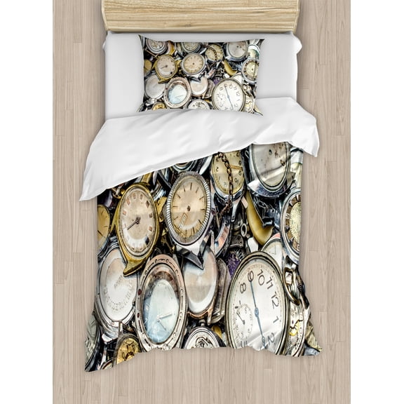 Ambesonne Antique Duvet Cover Sets, Retro Vintage Pattern, 2-Twin, Grey Beige