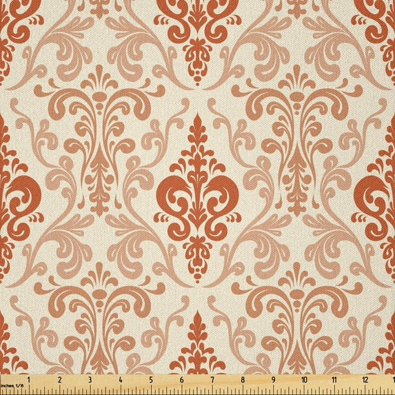 Ambesonne Antique Fabric by the Yard Microfiber, Byzantine Retro Floral, 3 Yards, Cream and Burnt Orange
