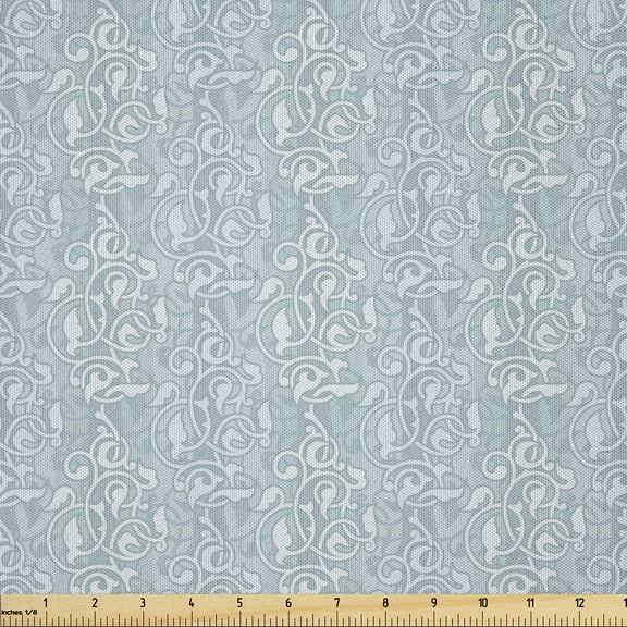 Ambesonne Antique Fabric by the Yard Microfiber, Curved Motifs in Pastel, 3 Yards, Pale Teal